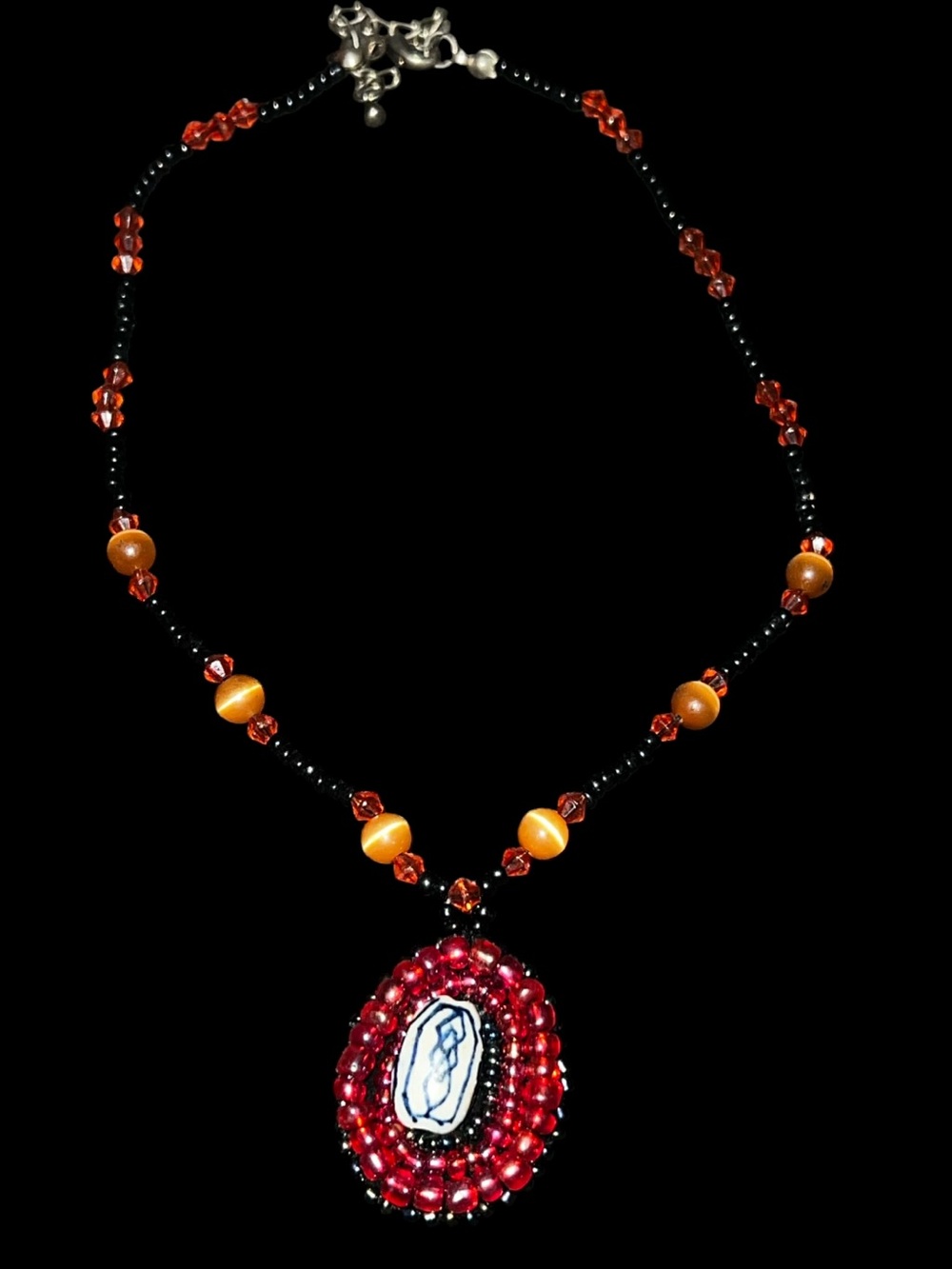 Vintage Handpainted Glass Seed Bead Beaded Necklace 16”